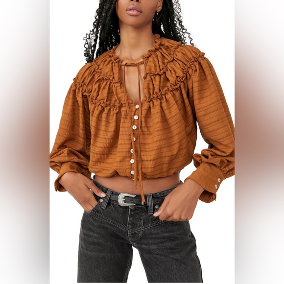 🌺Free People Hailey Crop Long Sleeve Blouse 🌸🌺 - Picture 5 of 10